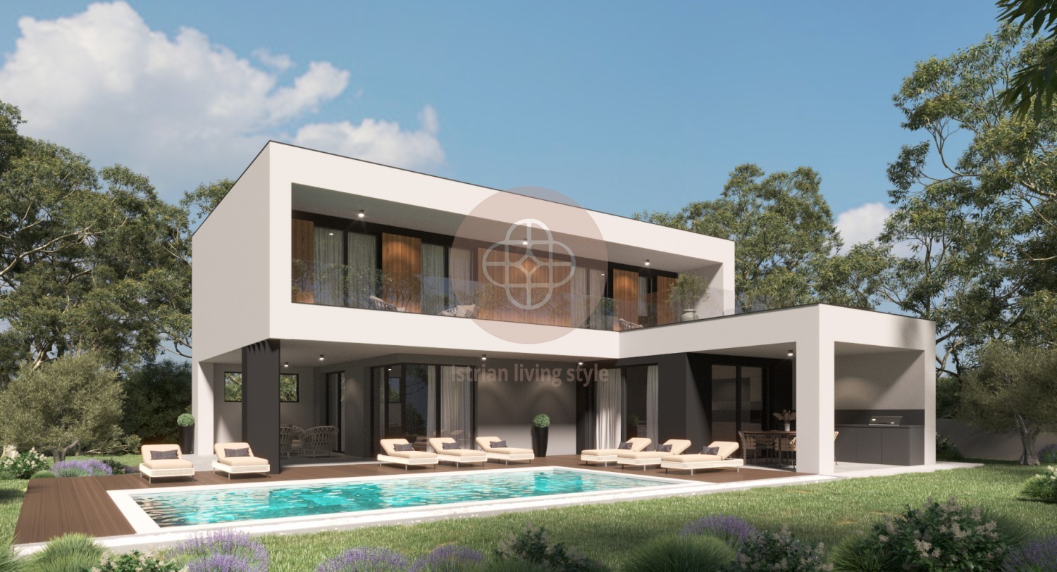 Modern villa under construction with a large pool and a view of Učka Accommodation in Krsan